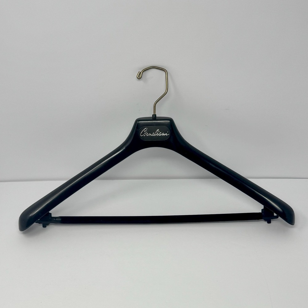 Corneliani Luxury Suit Hanger Black Contoured Wide Shoulder Velvet Pant Bar Logo